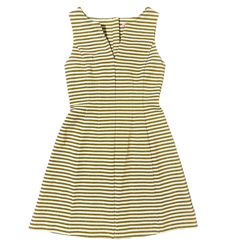 Lilly Pulitzer Brielle Mini Dress Gold Cream Stripe Fit Flare Womens Small